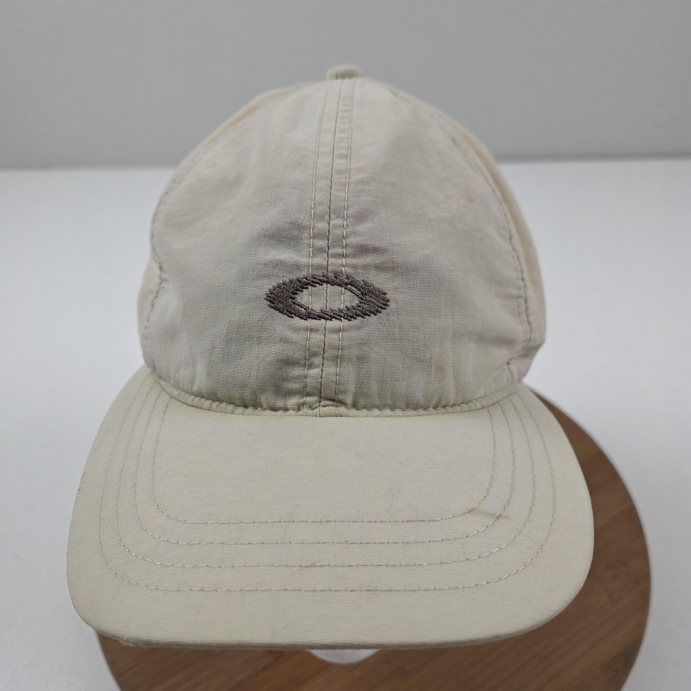 VTG 90s Oakley Hat Cap Strap Back Beige Baseball Ellipse Logo One Size Mens
